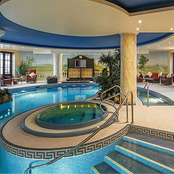 Custom made Pool mosaic design by MEC depicting Versace Greek border pool.