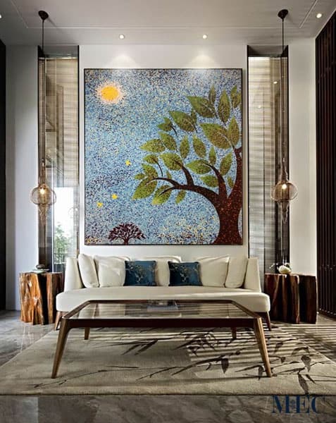 Custom Mosaics MEC | Tree wall mosaic scenery.