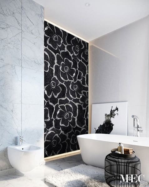 Custom Mosaics MEC | Black Floral Wall Art.