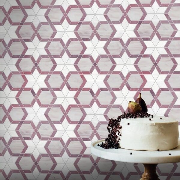 KITO. Product image showing Jade Glass waterjet cut tiles from Marrakesh collection. Custom geometric Arabesque Moroccan SIX POINT STAR tile by MEC.