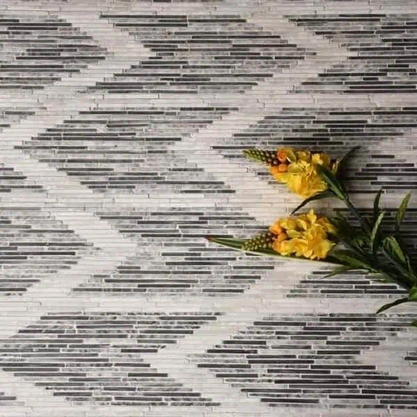 Custom Mosaics by MEC | Ikat classic chevron pattern rug features different shaded tiles strips of the same colored marble stone.