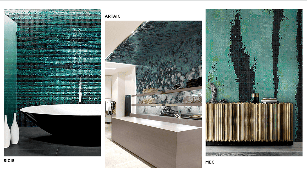 a collage of computer assisted glass mosaic patterns by MEC Artaic and Sicis