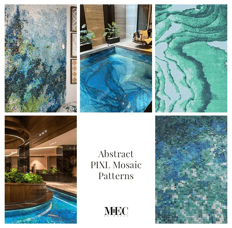 a collage of complex abstract tile designs made with image into mosaic technology