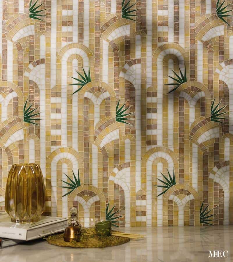 Lisse brown and beige handmade glass mosaic pattern from Decoratifs catalog by MEC inspired by Art Deco and Memphis style