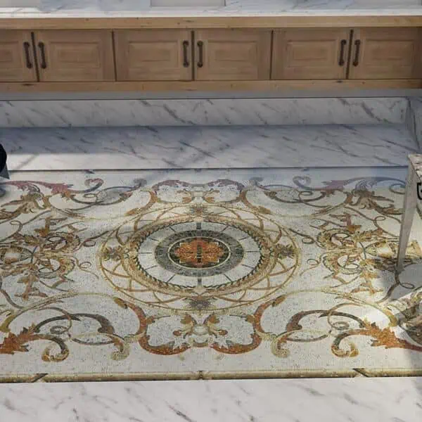 Alban Lacuna Baroque style-handcrafted-marble mosaic rug by MEC