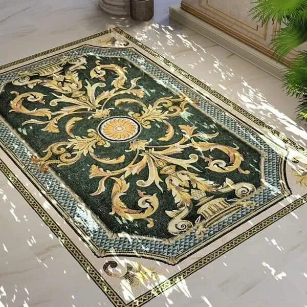 Dekorr Lacuna Baroque style-handcrafted-marble mosaic rug by MEC