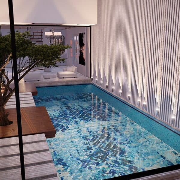 Ensorcell Aqua Vertex PIXL glass tile swimming pool mosaic by MEC 3D render