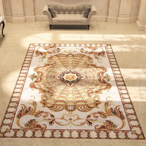 Gansev Lacuna Baroque style-handcrafted-marble-mosaic rug by MEC