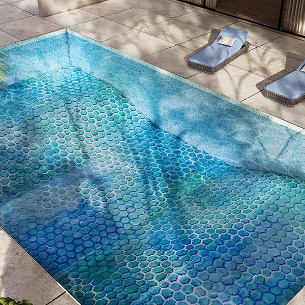 Immix Aqua Vertex PIXL glass tile swimming pool mosaic by MEC 3D render