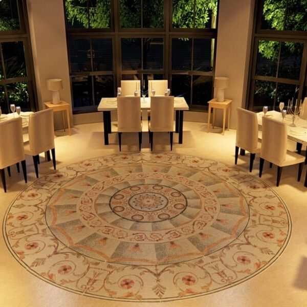 Nojus Lacuna Baroque style-handcrafted-marble mosaic rug medallion design by MEC 3D render