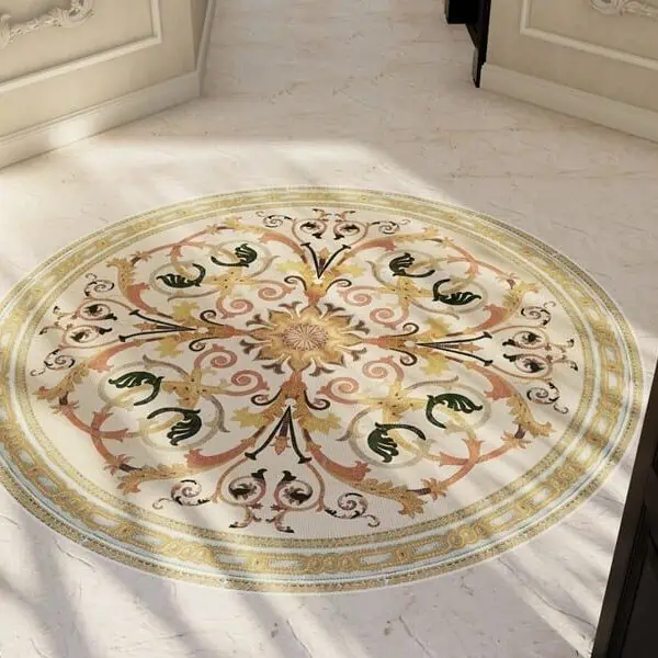 Tavas Lacuna Baroque style-handcrafted-marble mosaic rug medallion design by MEC 3D render