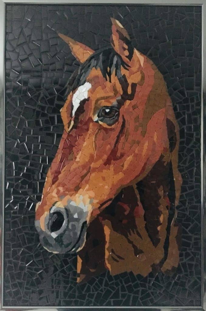 glass mosaic animal kingdom horse stallion with dark background from MEC's mosaic animals series