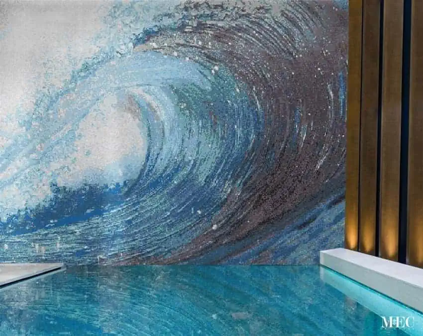 An aquatic sea wave mosaic artwork in sea green shades