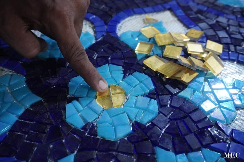 baja bench floor custom pool mosaics fabrication 24 k gold foiled tiles