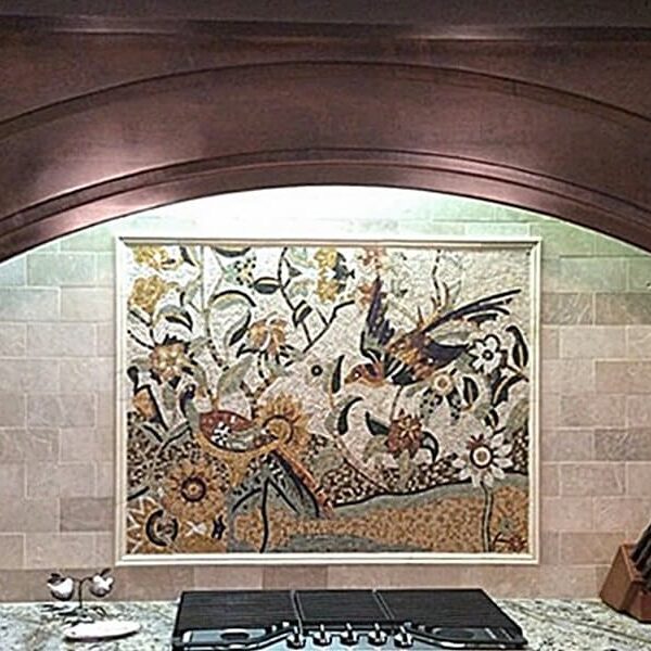 bird custom handcrafted glass mosaic backsplash mec