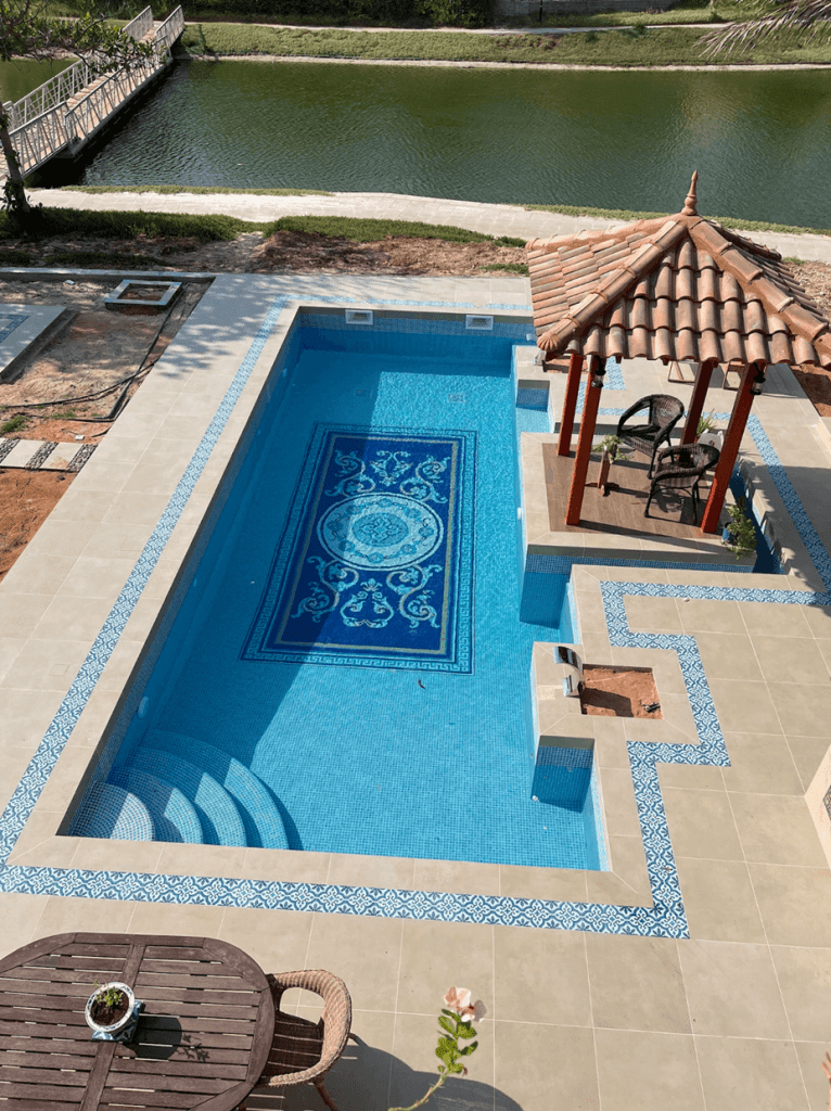 Dubai VIlla Custom glass mosaic tile swimming pool motif by MEC day time