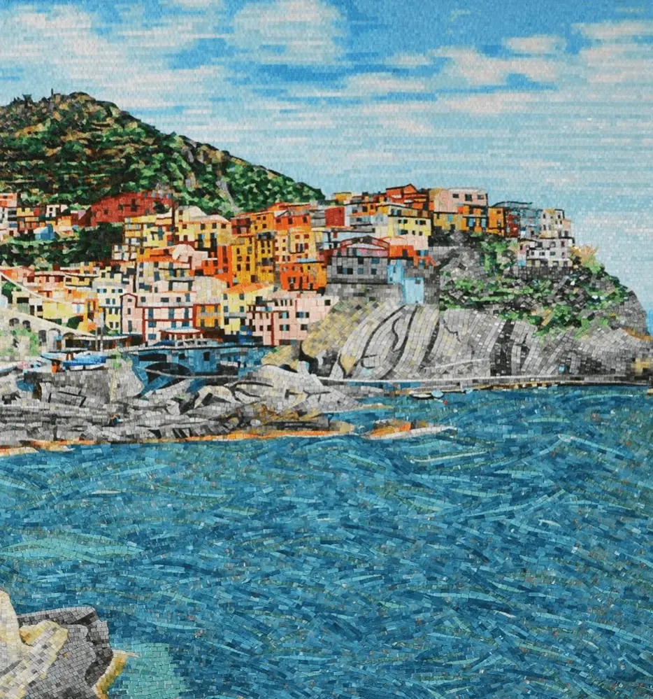 Manarola Colorful Landscape Mosaic glass tiles North Italy Village scenic