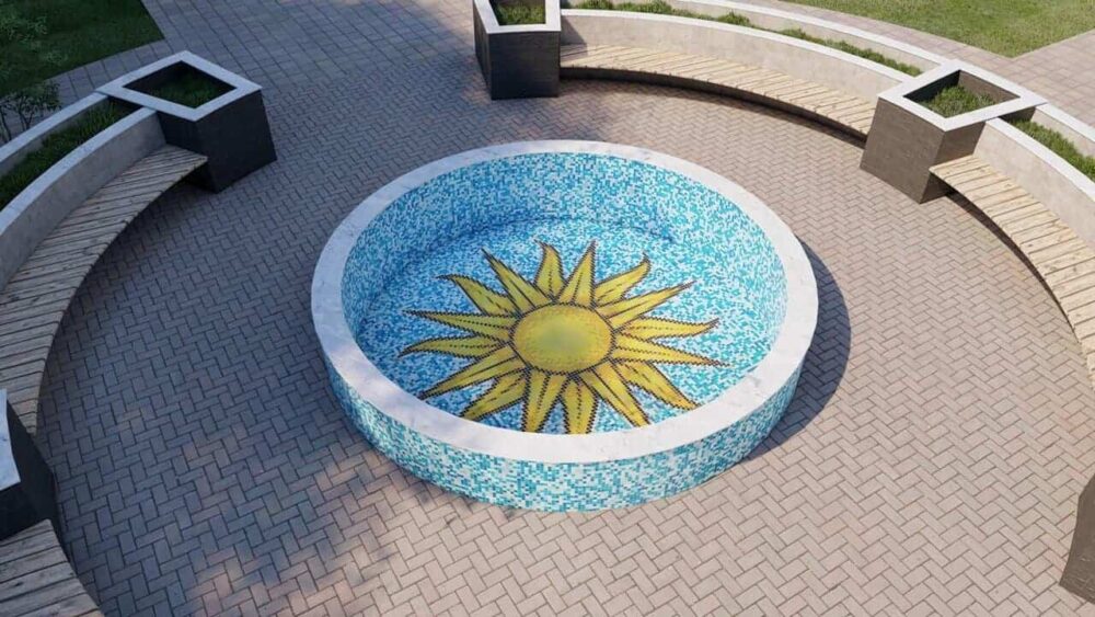 sun glass mosaic fountain design