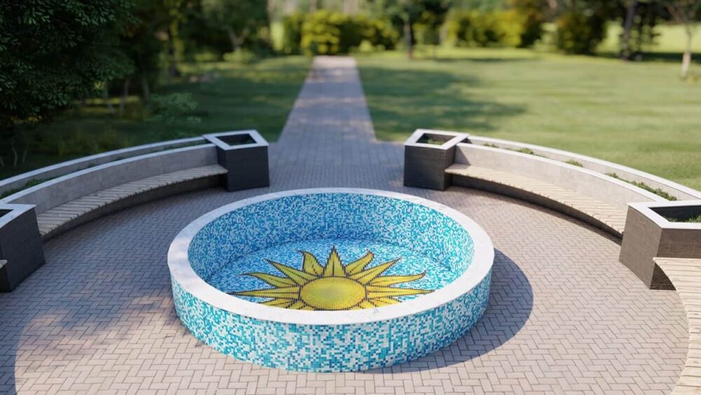 Sun central motif glass mosaic medallion fountain tiles