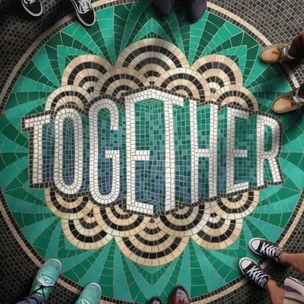 "together" text handcrafted custom mosaic logo