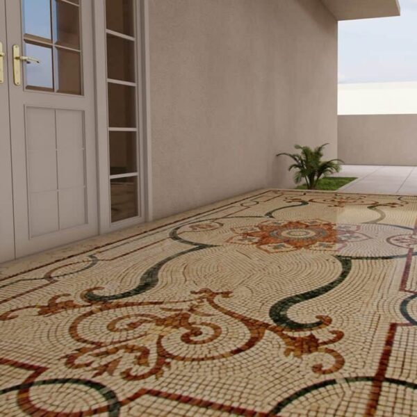 handcrafted marble mosaic tile rug enterance floor render algerian home