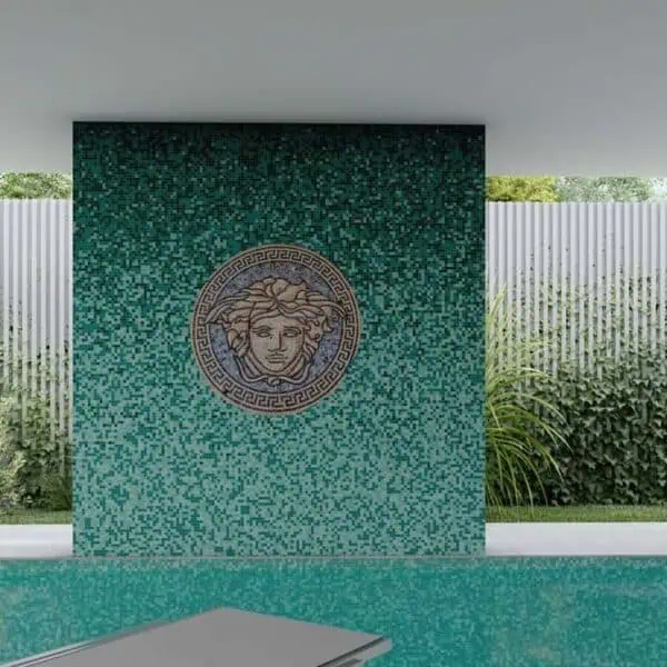 Versace medusa mosaic design medallion vitreous glass tile PIXL random mixing