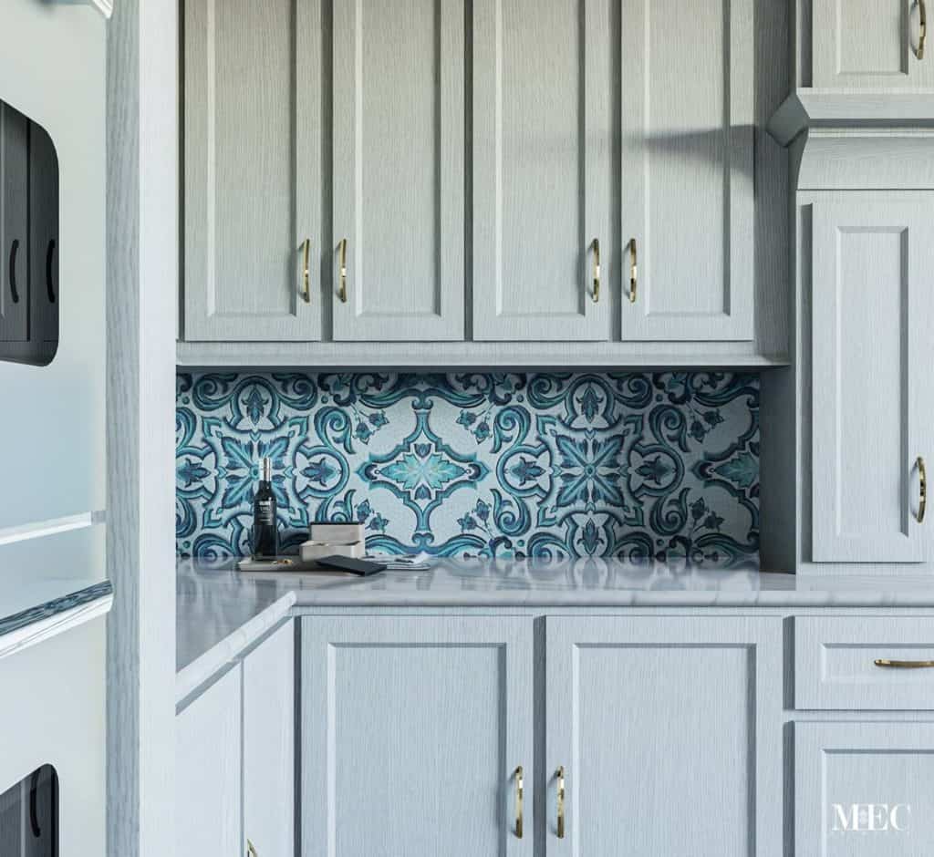 Azulejo turquoise colorway kitchen backsplash render