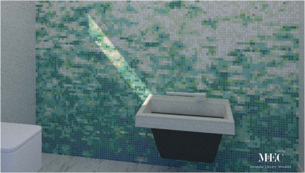 abstract invigorating green white glass mosaic bathroom wall