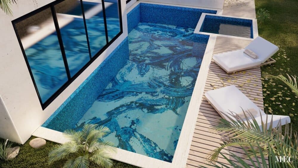 Blue Abstract Painting Mosaic Pool - Image 2