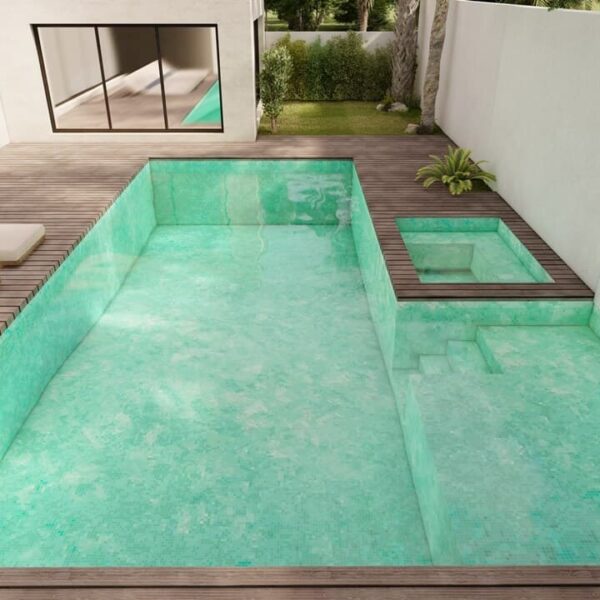 mint green glass mosaic tile swimming pool render MEC