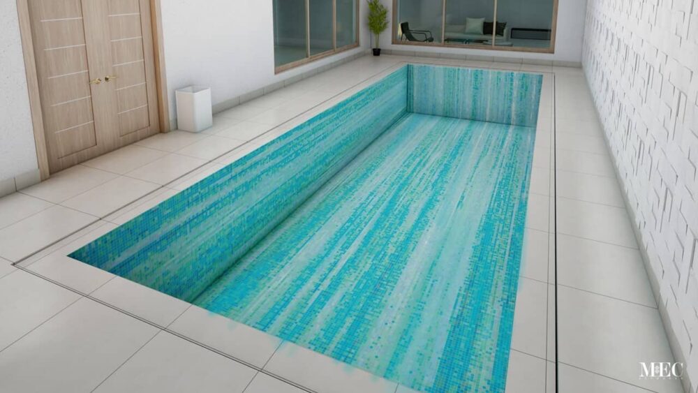 custom designed mosaic pool design using PIXL Vertex glass