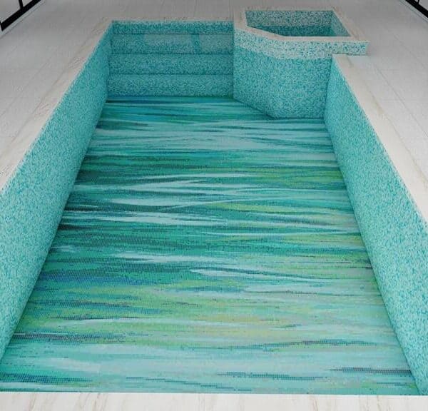 custom rainforest teal PIXL Prism glass mosaic pool renders