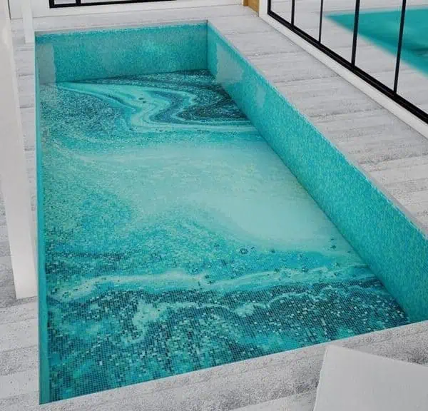 This image is showing the custom made design of mystical waters pixl glass mosaics pool art