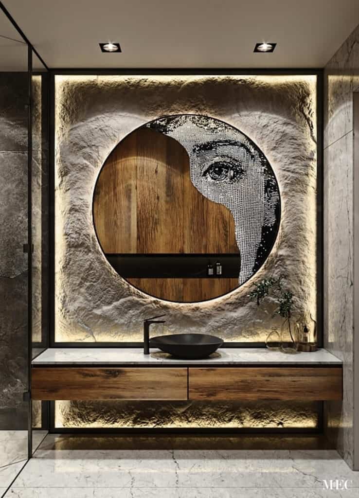 rhea mirror wall mosaic artwork eye portrait handcut glass tile