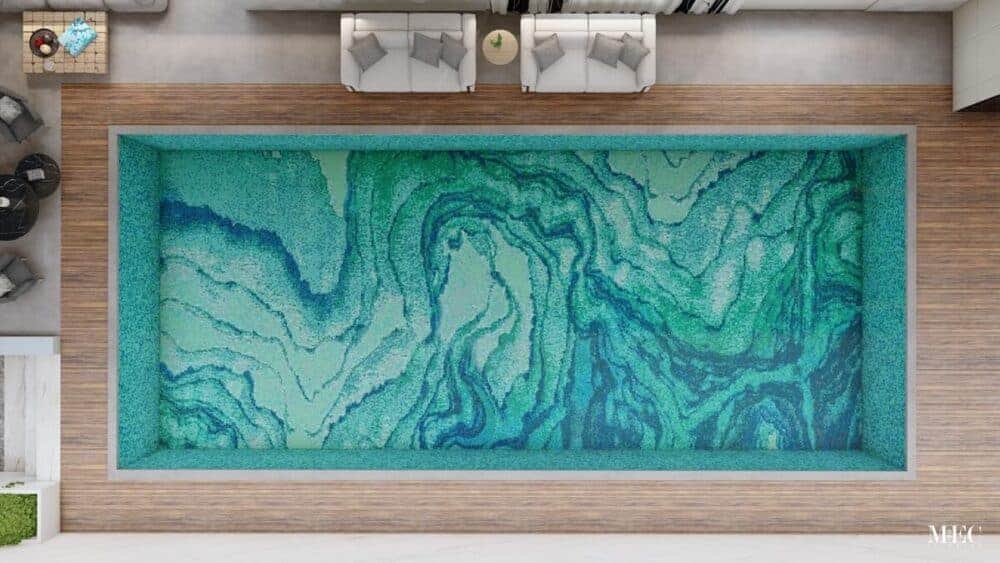 Abstract Customized Glass Mosaic Pool top down view 3D render