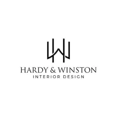 Elegant black logo for Hardy & Winston Interior Design with a stylized "HW" monogram.