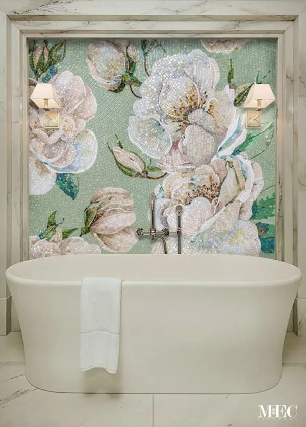 white roses. bathroom backsplash 