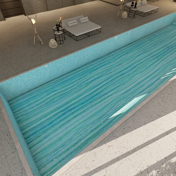 Aquamarine pool tile abstract wavy stripes lap pool