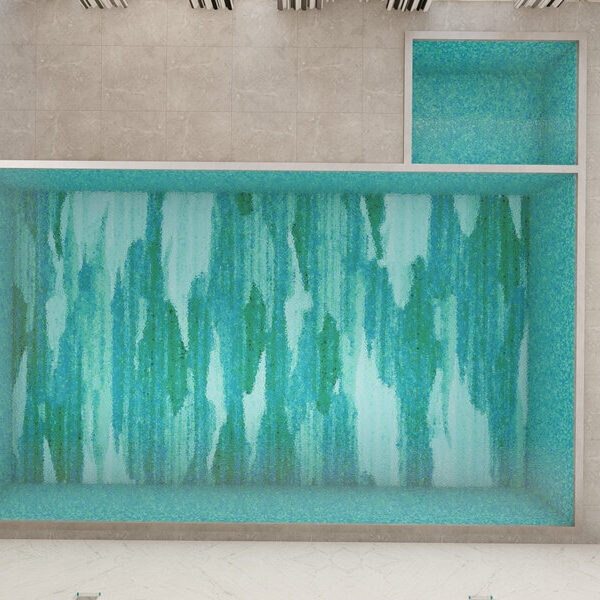 PIXL mosaic green aquamarine abstract mosaic tile art for pools top view