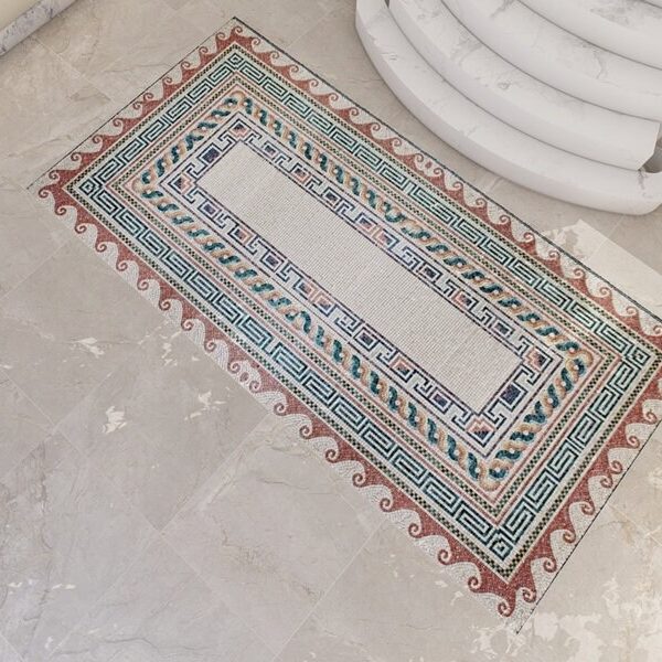 Roman mosaic rug Greek key border handcut floor tile Greco-Roman borders