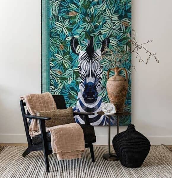 Lau Zebra mosaic mural portrait leaf mural