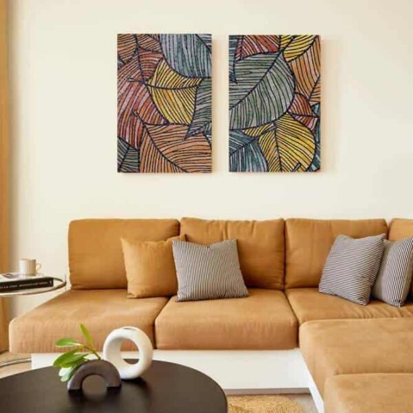 Colorful Fall Leaf Mosaic black outline art wall frames