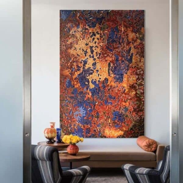 Fiery Orange Abstract Mosaic wall art installation