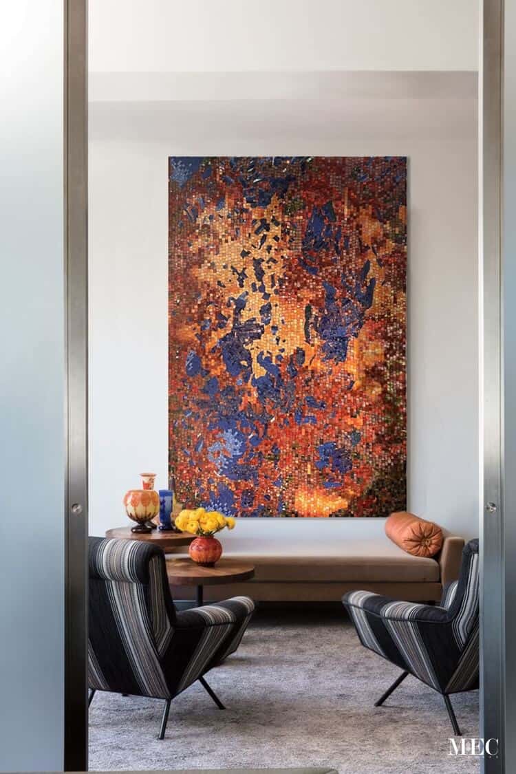 Fiery Orange Abstract Mosaic wall art installation