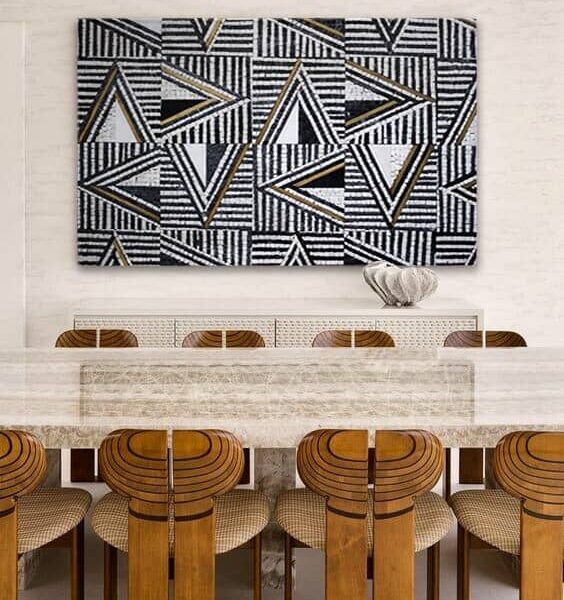 Black and White Mosaic with Brass geometric abstract wall art panel