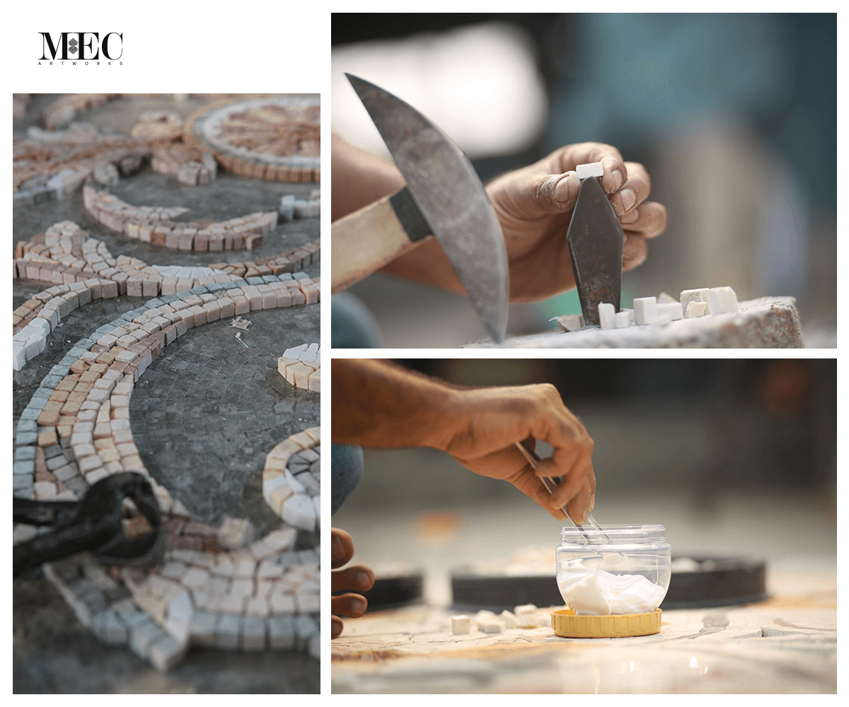 marble mosaic rug making process handcut tiles craftsman