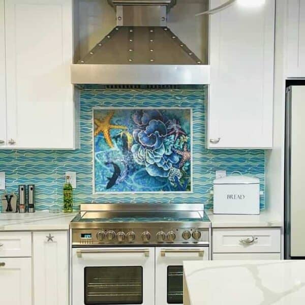 ocean vibrant tropical reef sea life fish starfish backsplash mosaic