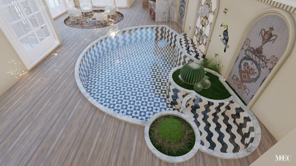 Monochrome Geometric and Wavy Pool Mosaics