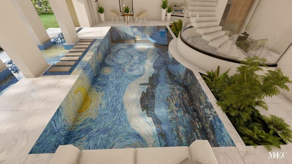 addtek pixl starry night pool mosaic tile render side view vincent van gogh art inspired