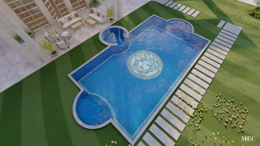 medusa medallion versace pool greek key vertex blend 3D render